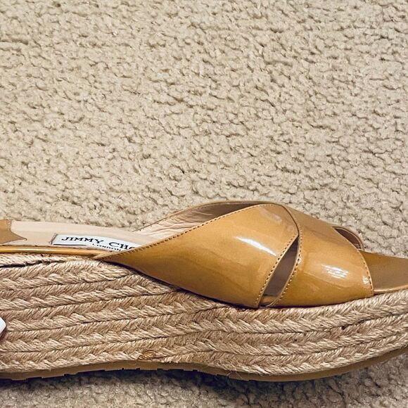 100% authentic Jimmy Choo Tan Patent Leather Espadrilles Sz39 - Picture 13 of 14